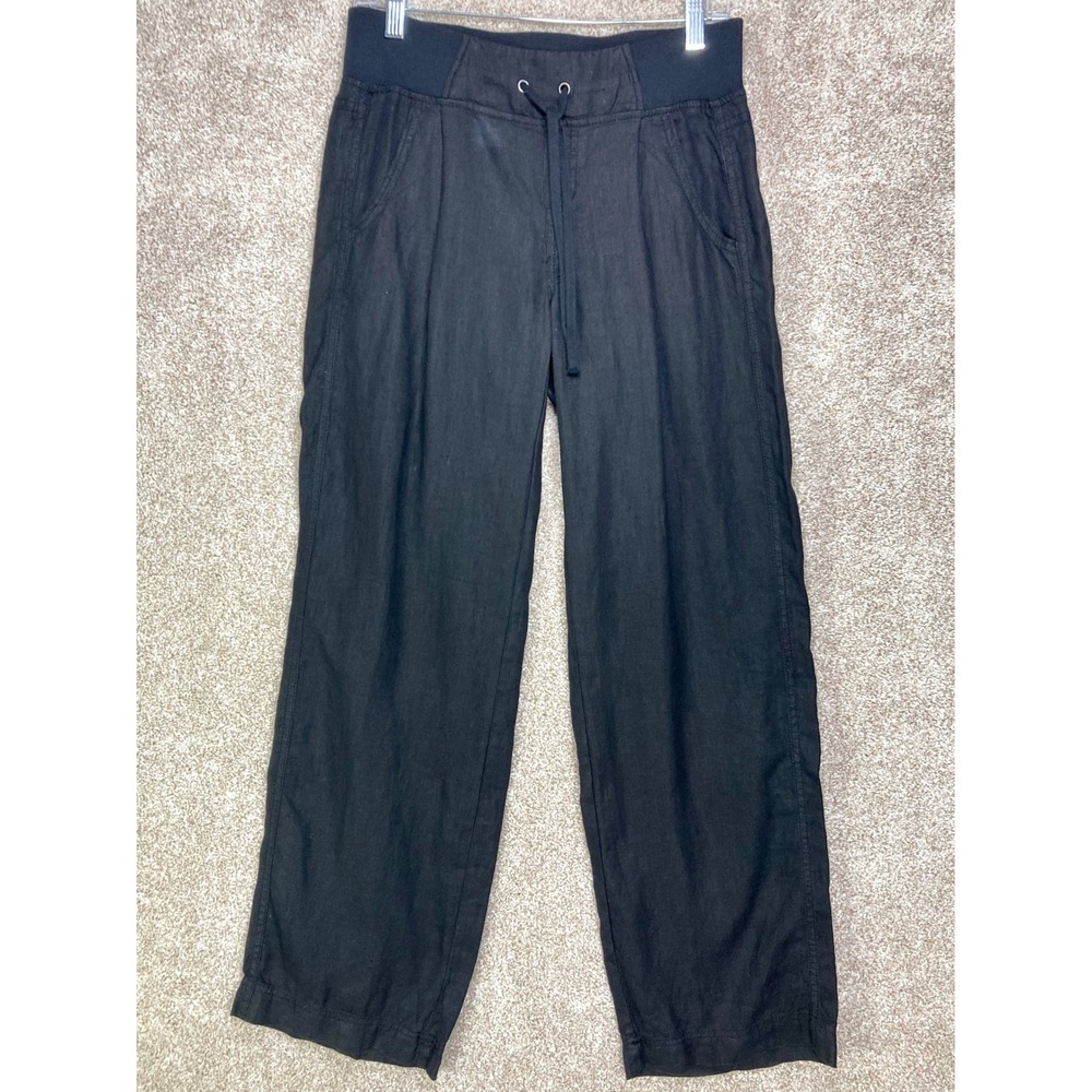 Athleta Linen Reverie Wide Leg Pants Women 2 Black Drawstring Breathable Pull On